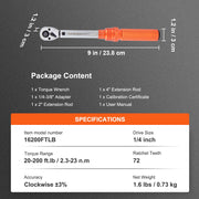 Torque Wrench Adjustable Torque Wrench 1/4" Drive 20-200in.lb/2.3-23Nm V952-DJSNLBSKDSSZN4391V0