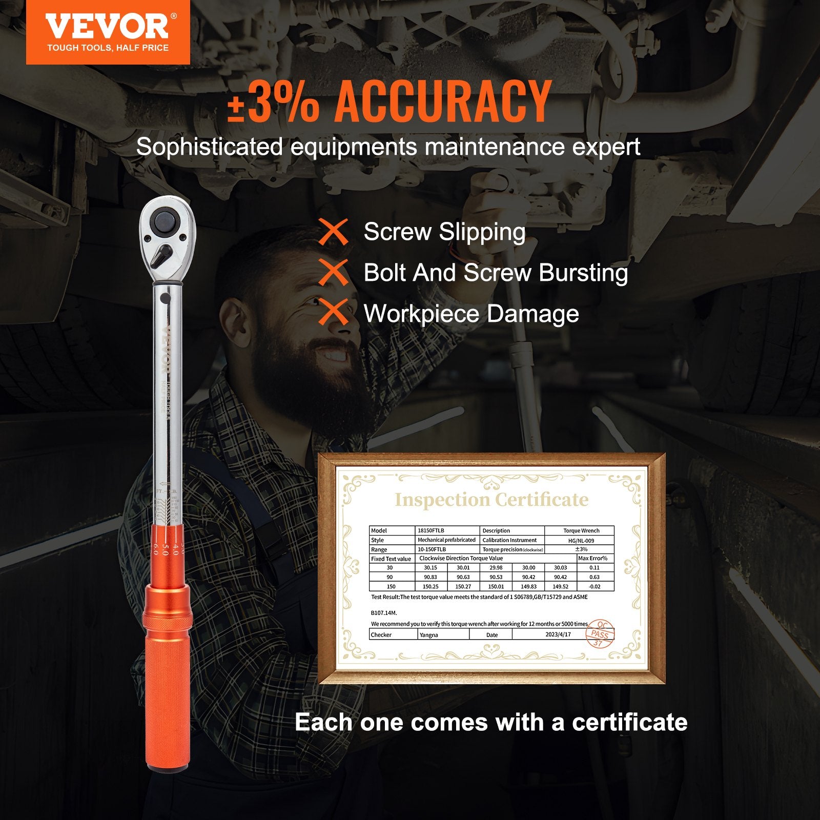 Torque Wrench Adjustable Torque Wrench 1/2" Drive 10-150ft.lb/14-204n.m V952-DJSNLBSKDSSZNLNIVV0