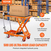 Hydraulic Lift Table Cart, 500lbs Capacity 28.5" Lifting Height, Manual Single Scissor Lift Table with 4 V952-DJYYSJPTCCS4EL7SHV0