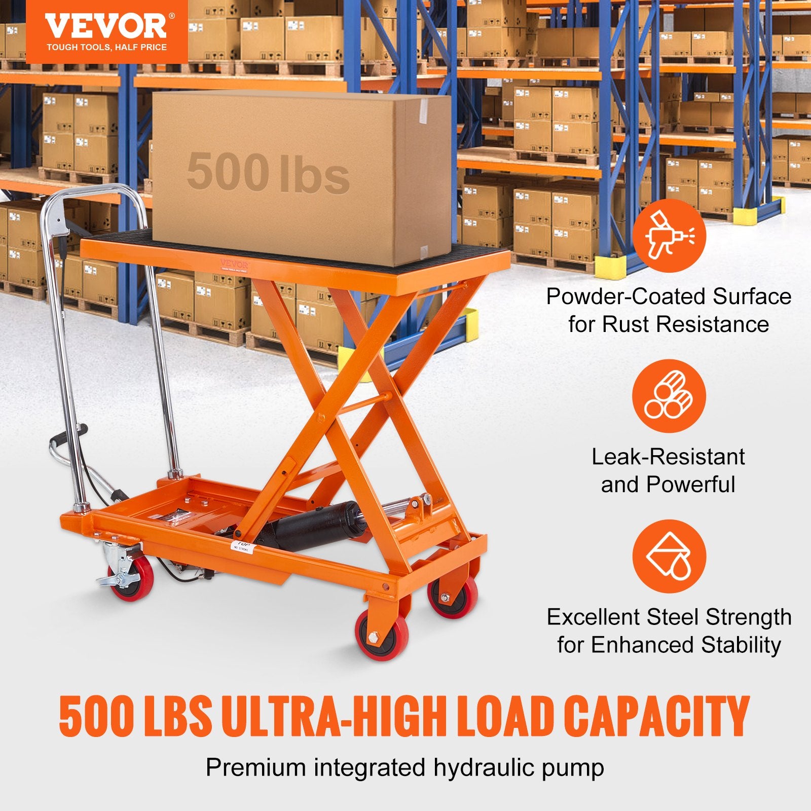 Hydraulic Lift Table Cart, 500lbs Capacity 28.5" Lifting Height, Manual Single Scissor Lift Table with 4 V952-DJYYSJPTCCS4EL7SHV0
