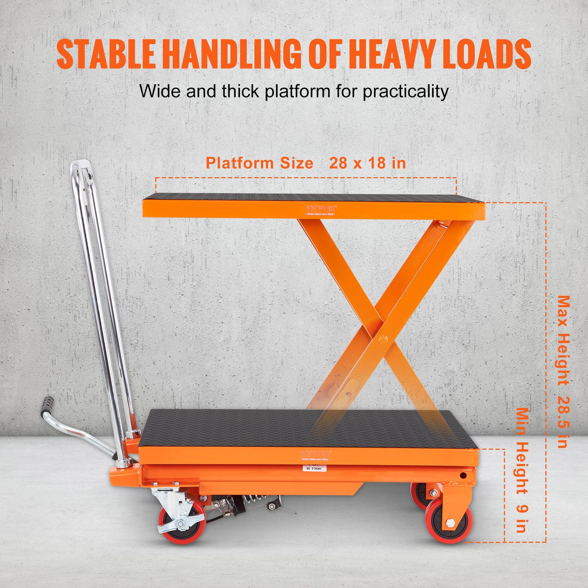 Hydraulic Lift Table Cart, 500lbs Capacity 28.5" Lifting Height, Manual Single Scissor Lift Table with 4 V952-DJYYSJPTCCS4EL7SHV0