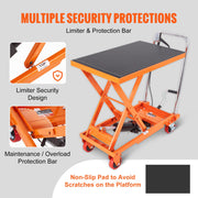 Hydraulic Lift Table Cart, 500lbs Capacity 28.5" Lifting Height, Manual Single Scissor Lift Table with 4 V952-DJYYSJPTCCS4EL7SHV0