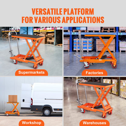 Hydraulic Lift Table Cart, 500lbs Capacity 28.5" Lifting Height, Manual Single Scissor Lift Table with 4 V952-DJYYSJPTCCS4EL7SHV0