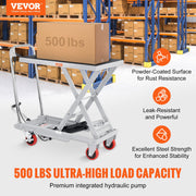 Hydraulic Lift Table Cart, 500lbs Capacity 28.5" Lifting Height, Manual Single Scissor Lift Table with 4 V952-DJYYSJPTCHS42SG52V0