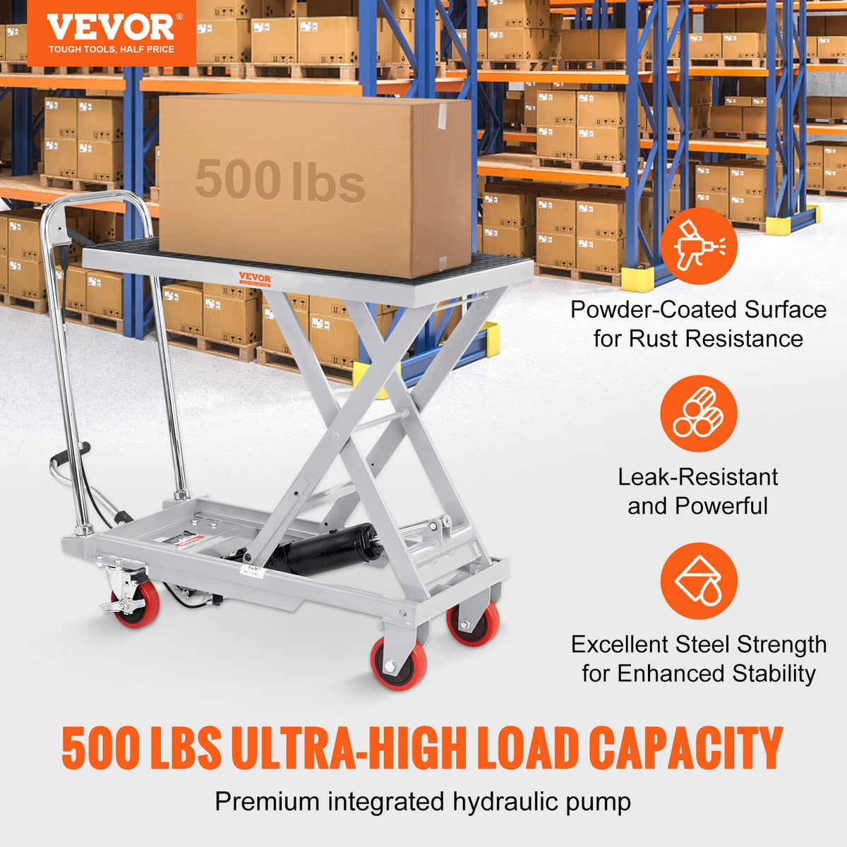 Hydraulic Lift Table Cart, 500lbs Capacity 28.5" Lifting Height, Manual Single Scissor Lift Table with 4 V952-DJYYSJPTCHS42SG52V0