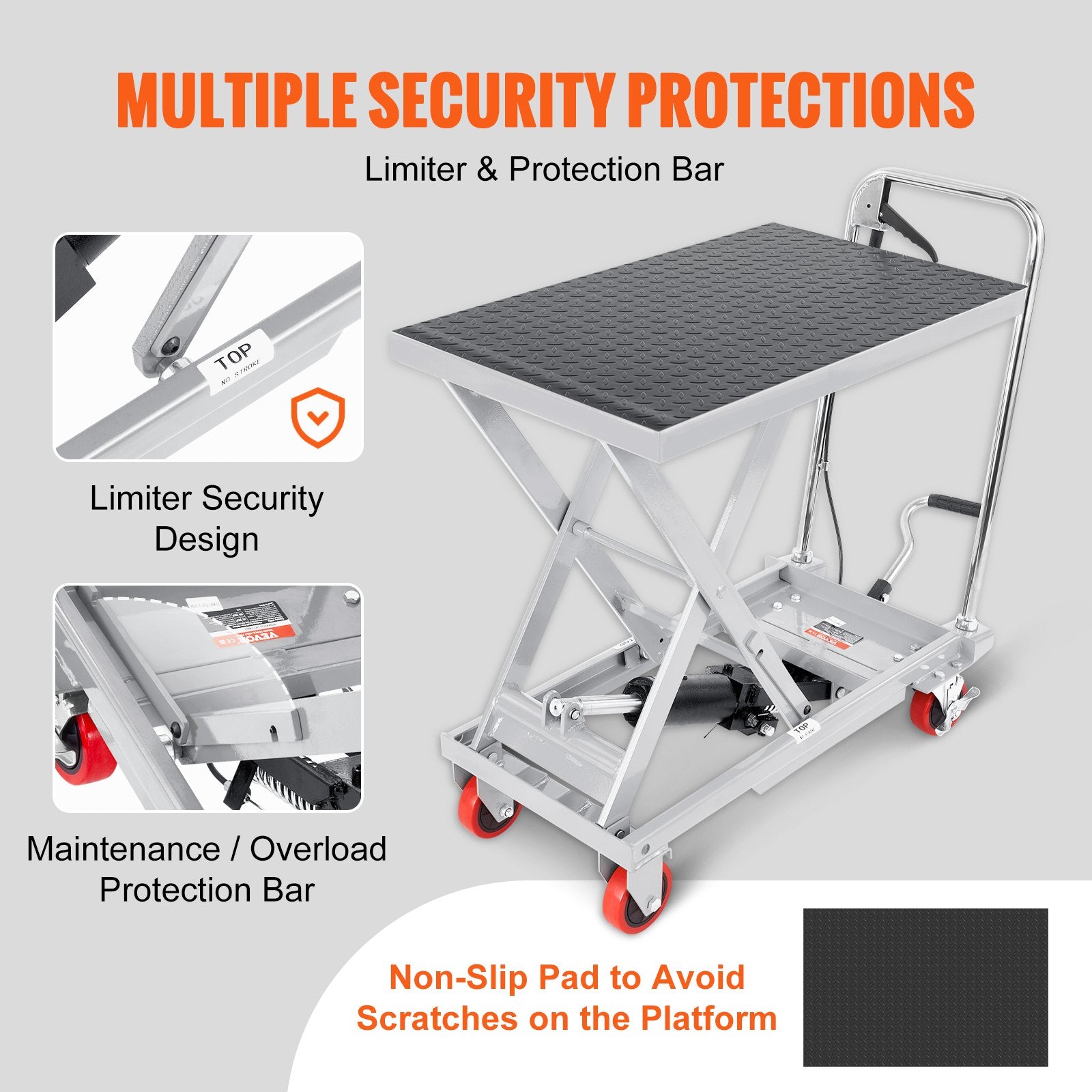Hydraulic Lift Table Cart, 500lbs Capacity 28.5" Lifting Height, Manual Single Scissor Lift Table with 4 V952-DJYYSJPTCHS42SG52V0