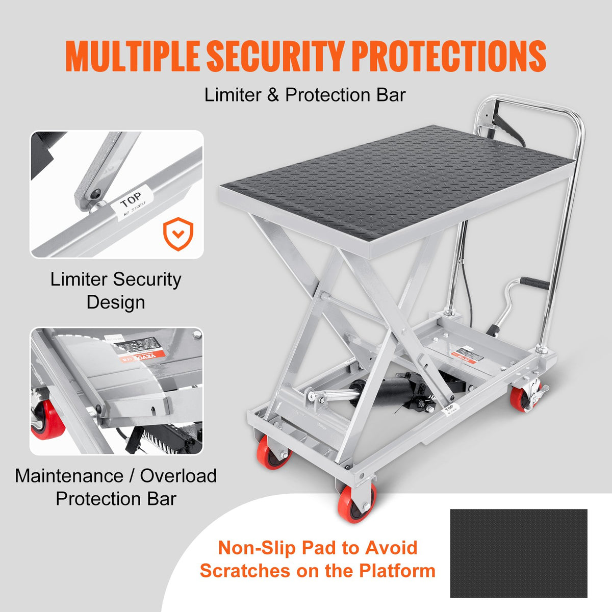 Hydraulic Lift Table Cart, 500lbs Capacity 28.5" Lifting Height, Manual Single Scissor Lift Table with 4 V952-DJYYSJPTCHS42SG52V0