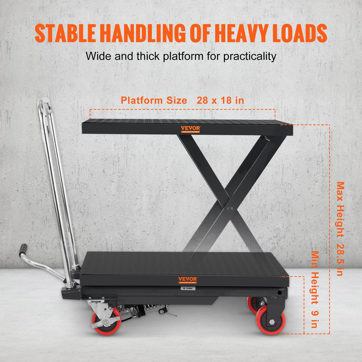 Hydraulic Lift Table Cart, 330lbs Capacity 28.5" Lifting Height, Manual Single Scissor Lift Table with 4 V952-DJYYSJPTCHS4JSQNFV0