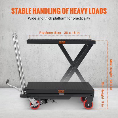 Hydraulic Lift Table Cart, 330lbs Capacity 28.5" Lifting Height, Manual Single Scissor Lift Table with 4 V952-DJYYSJPTCHS4JSQNFV0