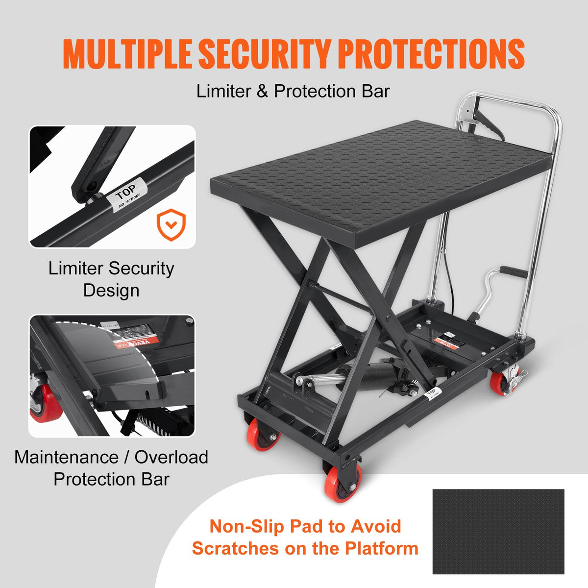 Hydraulic Lift Table Cart, 330lbs Capacity 28.5" Lifting Height, Manual Single Scissor Lift Table with 4 V952-DJYYSJPTCHS4JSQNFV0