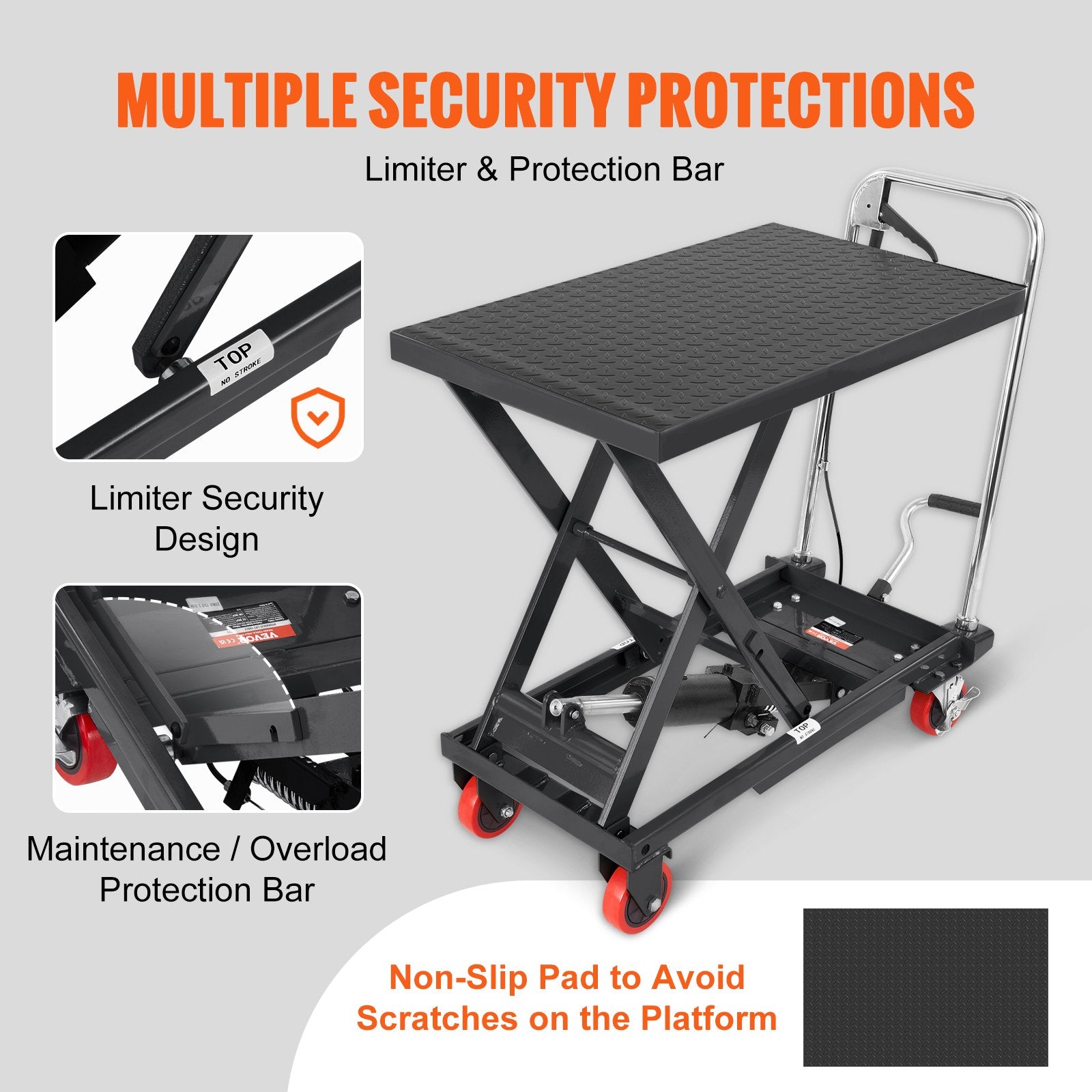 Hydraulic Lift Table Cart, 330lbs Capacity 28.5" Lifting Height, Manual Single Scissor Lift Table with 4 V952-DJYYSJPTCHS4JSQNFV0