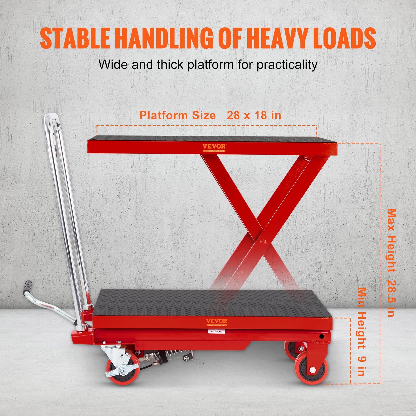 Hydraulic Lift Table Cart, 330lbs Capacity 28.5" Lifting Height, Manual Single Scissor Lift Table with 4 V952-DJYYSJPTCHS4NLPJYV0