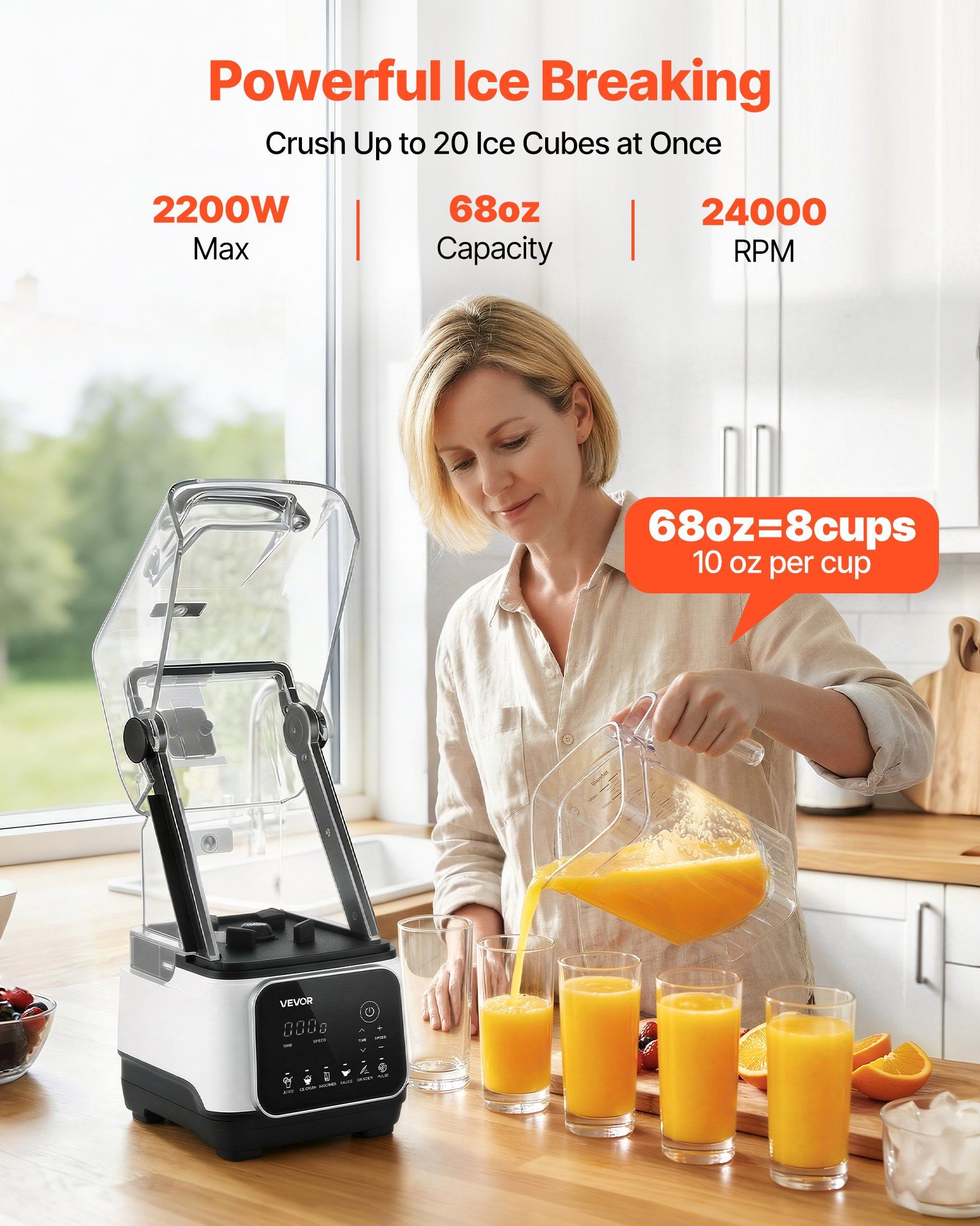 Blender, 2L Professional Countertop Blenders with Shield, 2200W 26000RPM Kitchen Food Processor Combo, V952-DJYZSBJBJ2L197T2E001V3