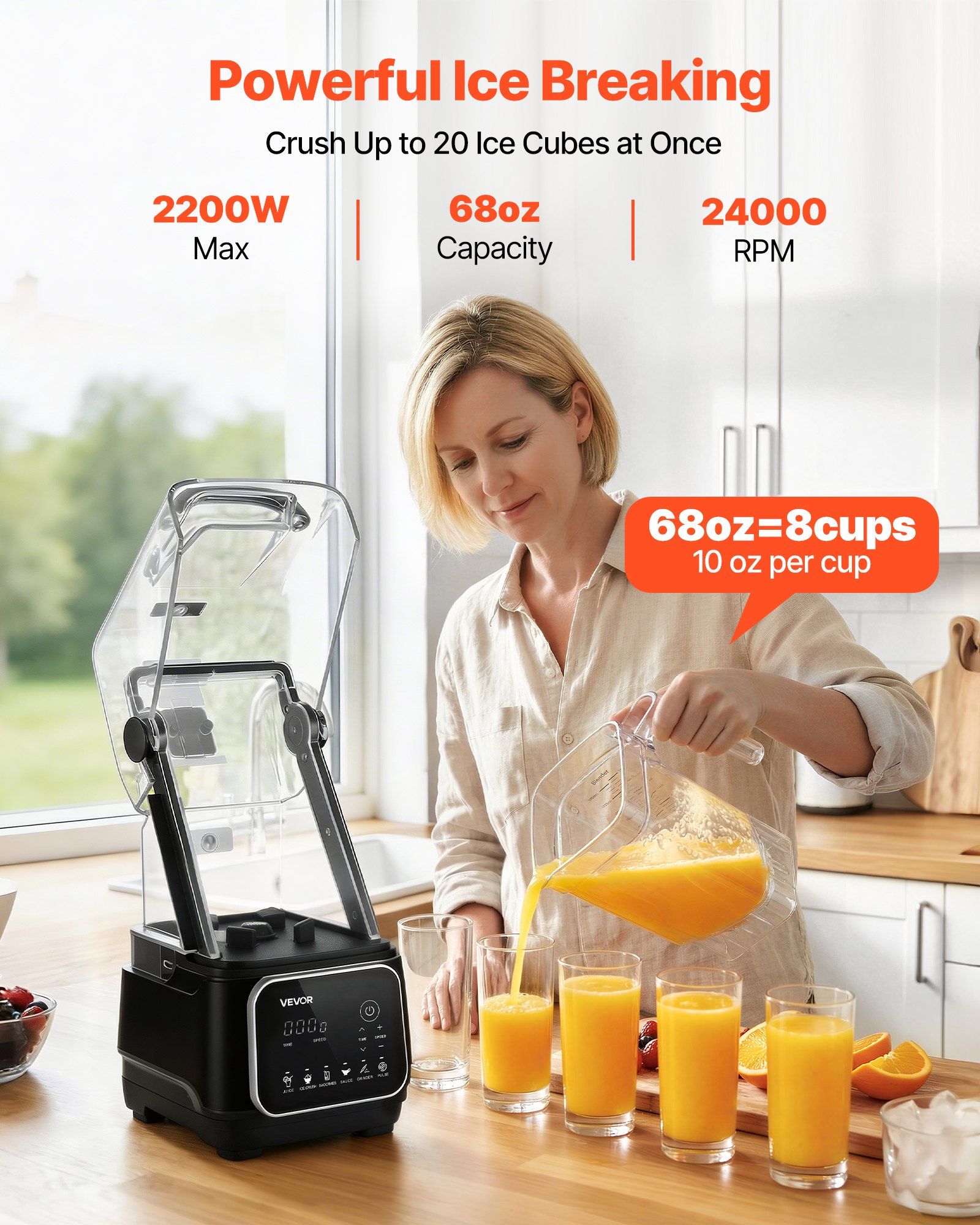 Blender, 2L Professional Countertop Blenders with Shield, 2200W 26000RPM Kitchen Food Processor Combo, V952-DJYZSBJBJ2L1AURSF001V3