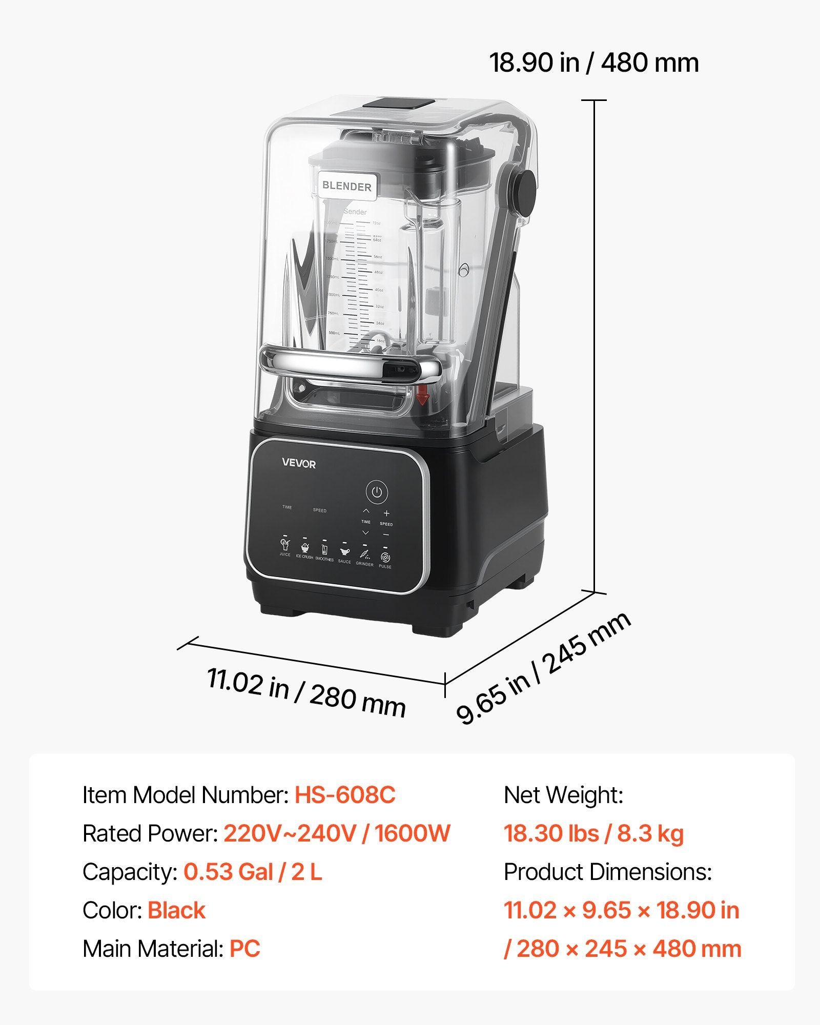 Blender, 2L Professional Countertop Blenders with Shield, 2200W 26000RPM Kitchen Food Processor Combo, V952-DJYZSBJBJ2L1AURSF001V3