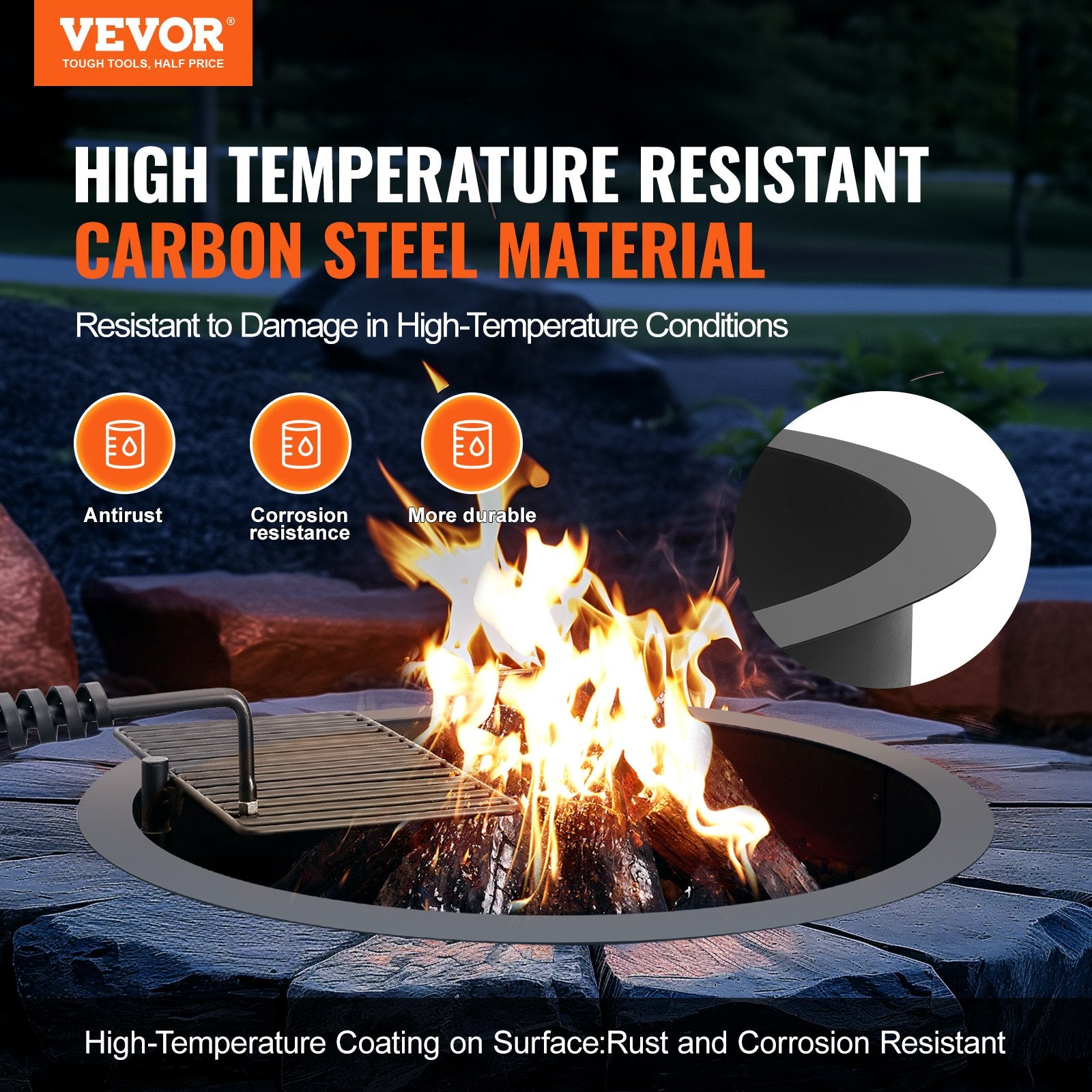 Fire Pit Ring, Fire Pit Insert with Barbecue Fire Ring, 35-In Outer/31-In Inner Diameter, 8.5in Height, V952-DKJHH31INCH165WYPV0