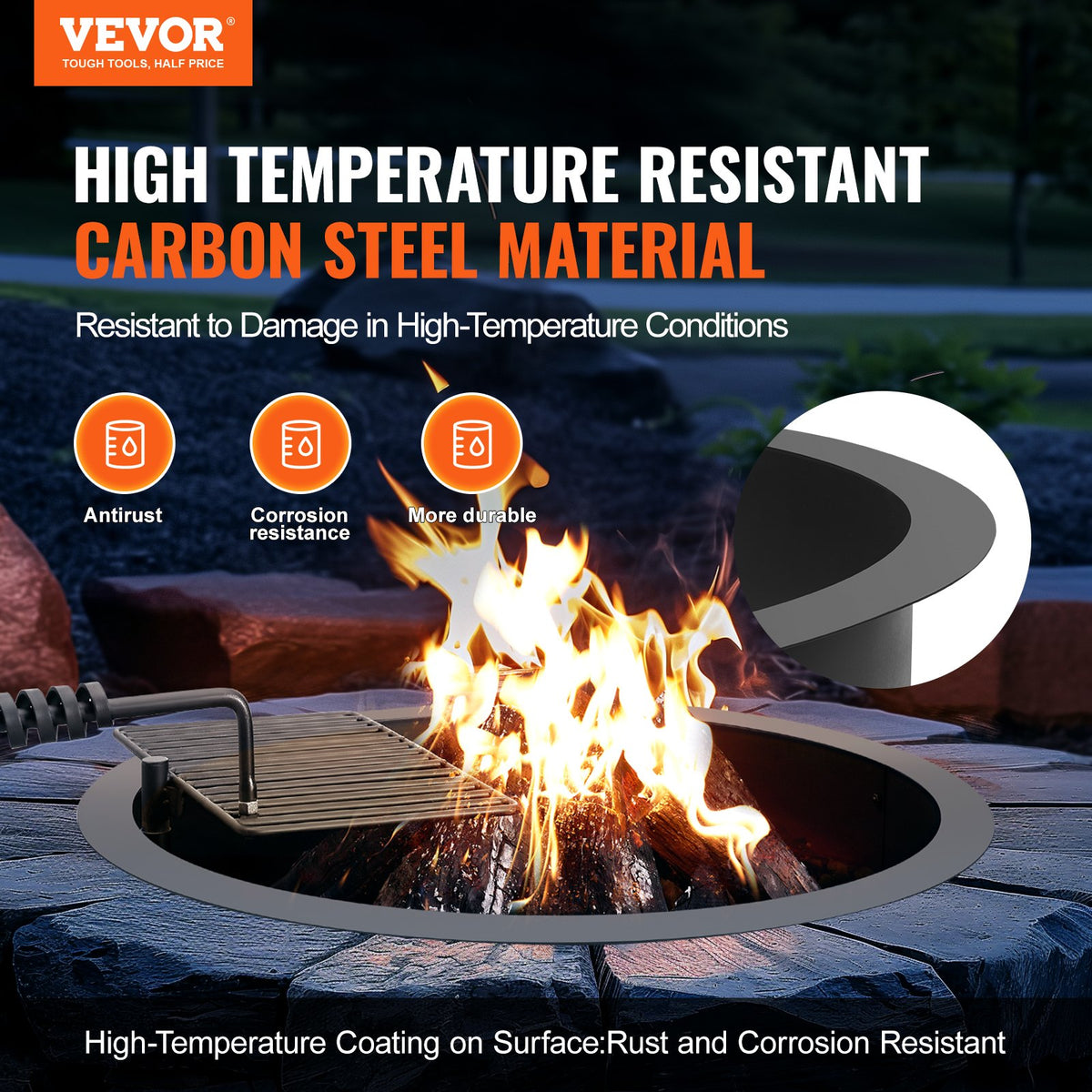 Fire Pit Ring, Fire Pit Insert with Barbecue Fire Ring, 35-In Outer/31-In Inner Diameter, 8.5in Height, V952-DKJHH31INCH165WYPV0