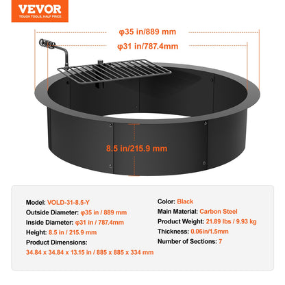 Fire Pit Ring, Fire Pit Insert with Barbecue Fire Ring, 35-In Outer/31-In Inner Diameter, 8.5in Height, V952-DKJHH31INCH165WYPV0