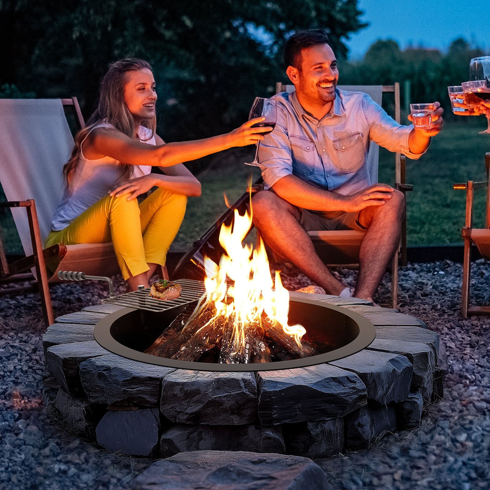 Fire Pit Ring, Fire Pit Insert with Barbecue Fire Ring, 35-In Outer/31-In Inner Diameter, 8.5in Height, V952-DKJHH31INCH165WYPV0