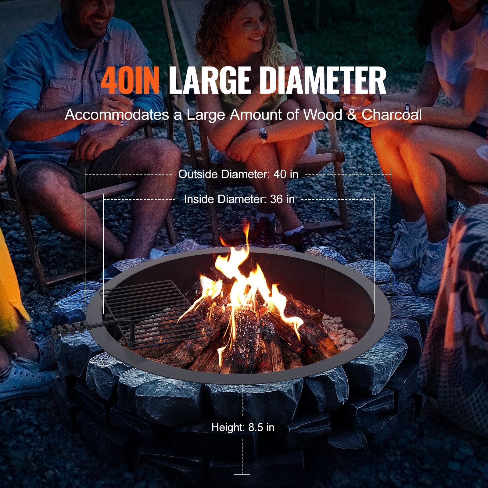 Fire Pit Ring, Fire Pit Insert with Barbecue Fire Ring, 40-In Outer/36-In Inner Diameter, 8.5in Height, V952-DKJHH36INCH1VUWF9V0