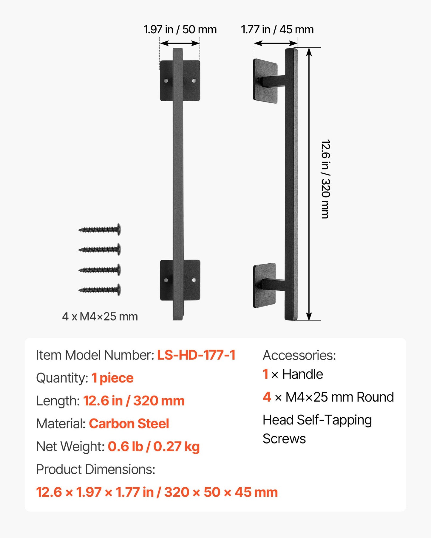 Barn Door Handle, 320 mm Rustic Fence Gate Handle, Rust-Resistant Coating, Heavy Duty Carbon Steel Outdoor V952-DKXZLMBS12INATWV1001V0