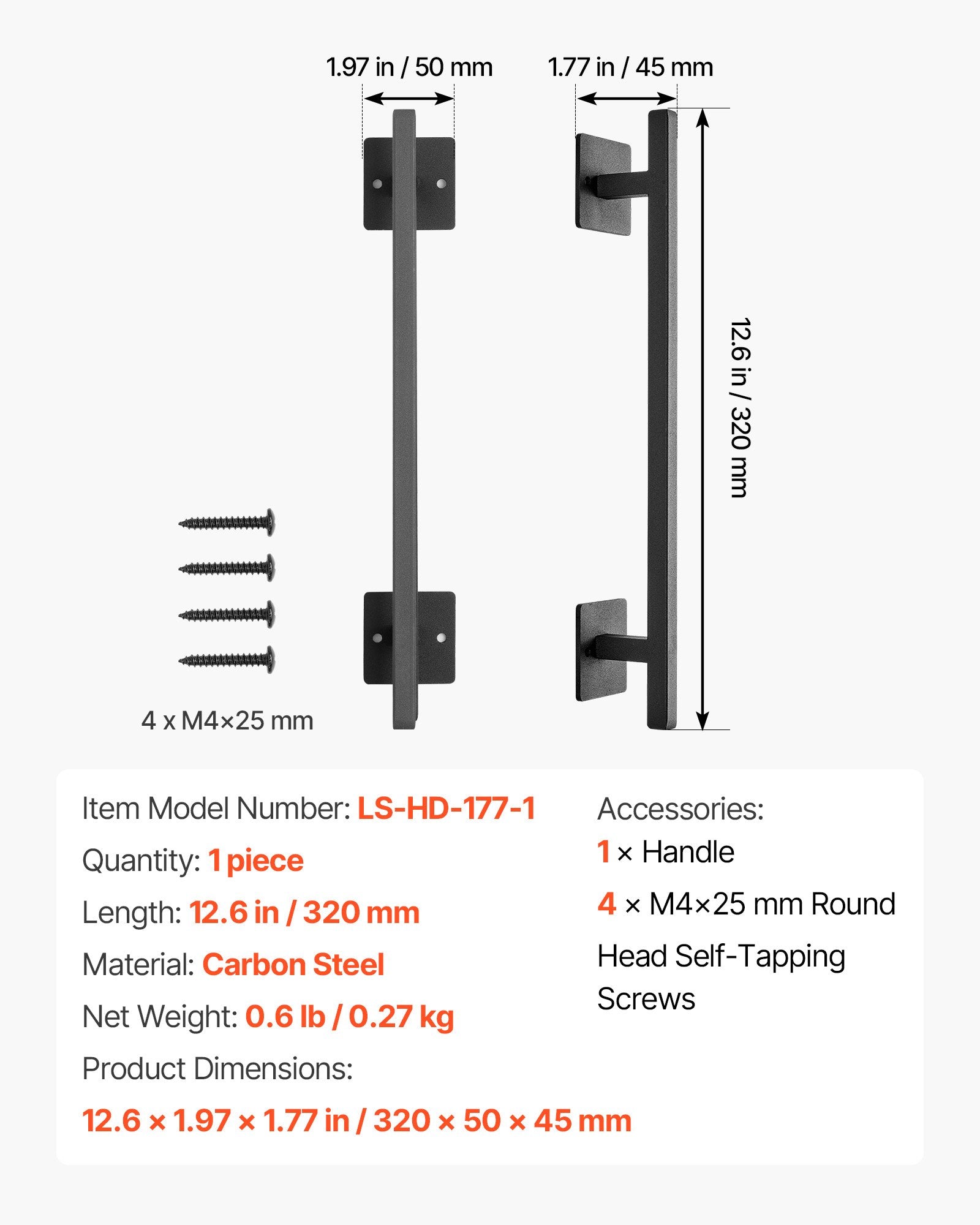 Barn Door Handle, 320 mm Rustic Fence Gate Handle, Rust-Resistant Coating, Heavy Duty Carbon Steel Outdoor V952-DKXZLMBS12INATWV1001V0