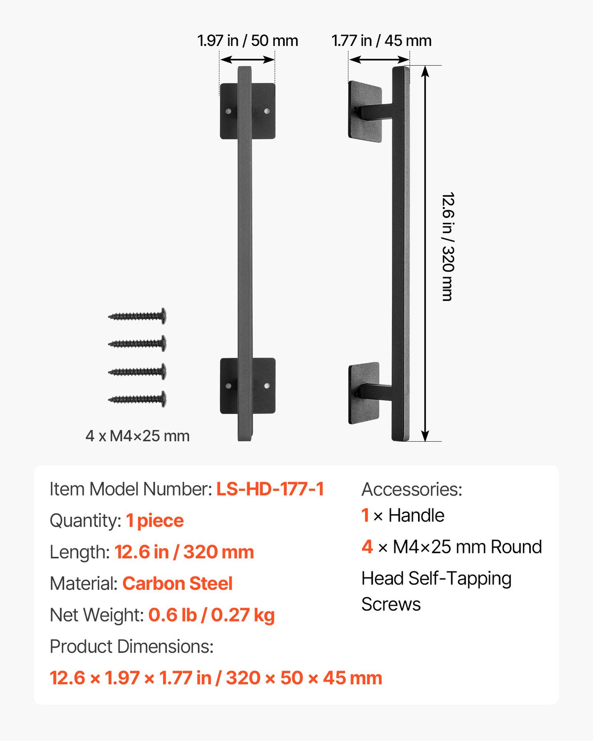 Barn Door Handle, 320 mm Rustic Fence Gate Handle, Rust-Resistant Coating, Heavy Duty Carbon Steel Outdoor V952-DKXZLMBS12INATWV1001V0