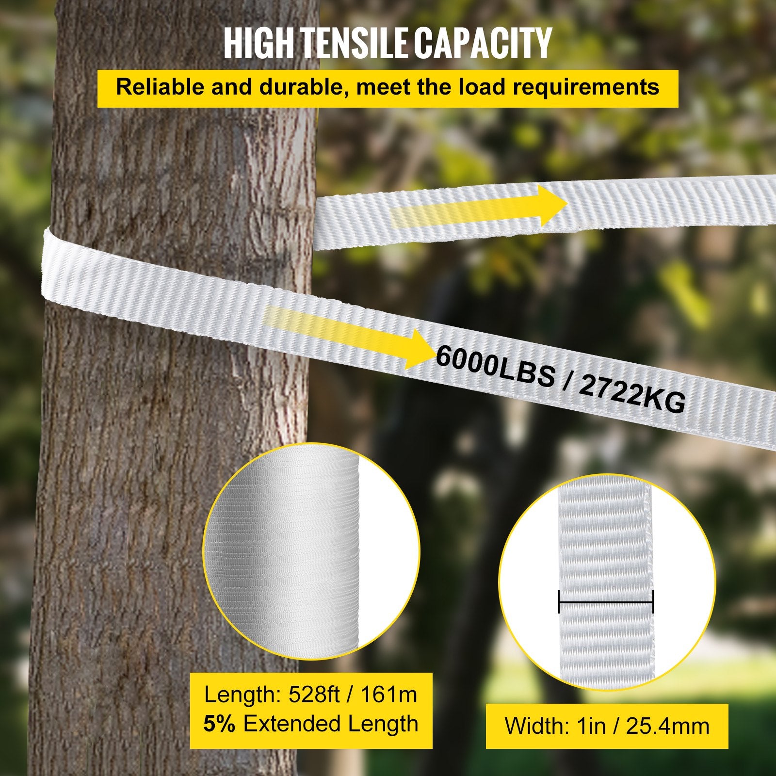6000Lbs Polyester Pull Tape, 528\' x 1"" Flat Tape for Wire & Cable Conduit Work Variable Functions, Flat V952-DL25.4MMX161MGDO3V0