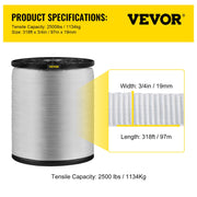 6000Lbs Polyester Pull Tape, 528\' x 1"" Flat Tape for Wire & Cable Conduit Work Variable Functions, Flat V952-DL25.4MMX161MGDO3V0
