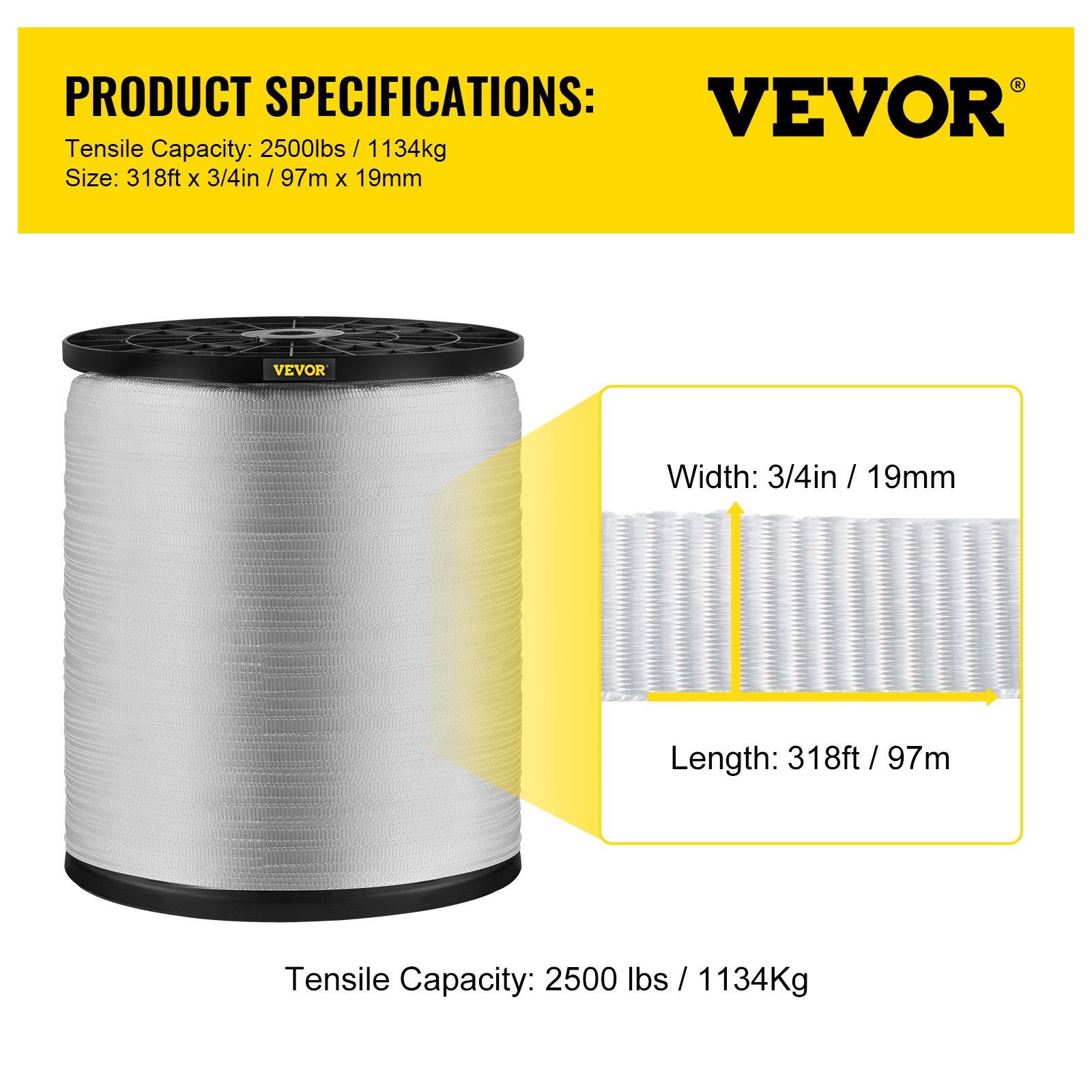 6000Lbs Polyester Pull Tape, 528\' x 1"" Flat Tape for Wire & Cable Conduit Work Variable Functions, Flat V952-DL25.4MMX161MGDO3V0