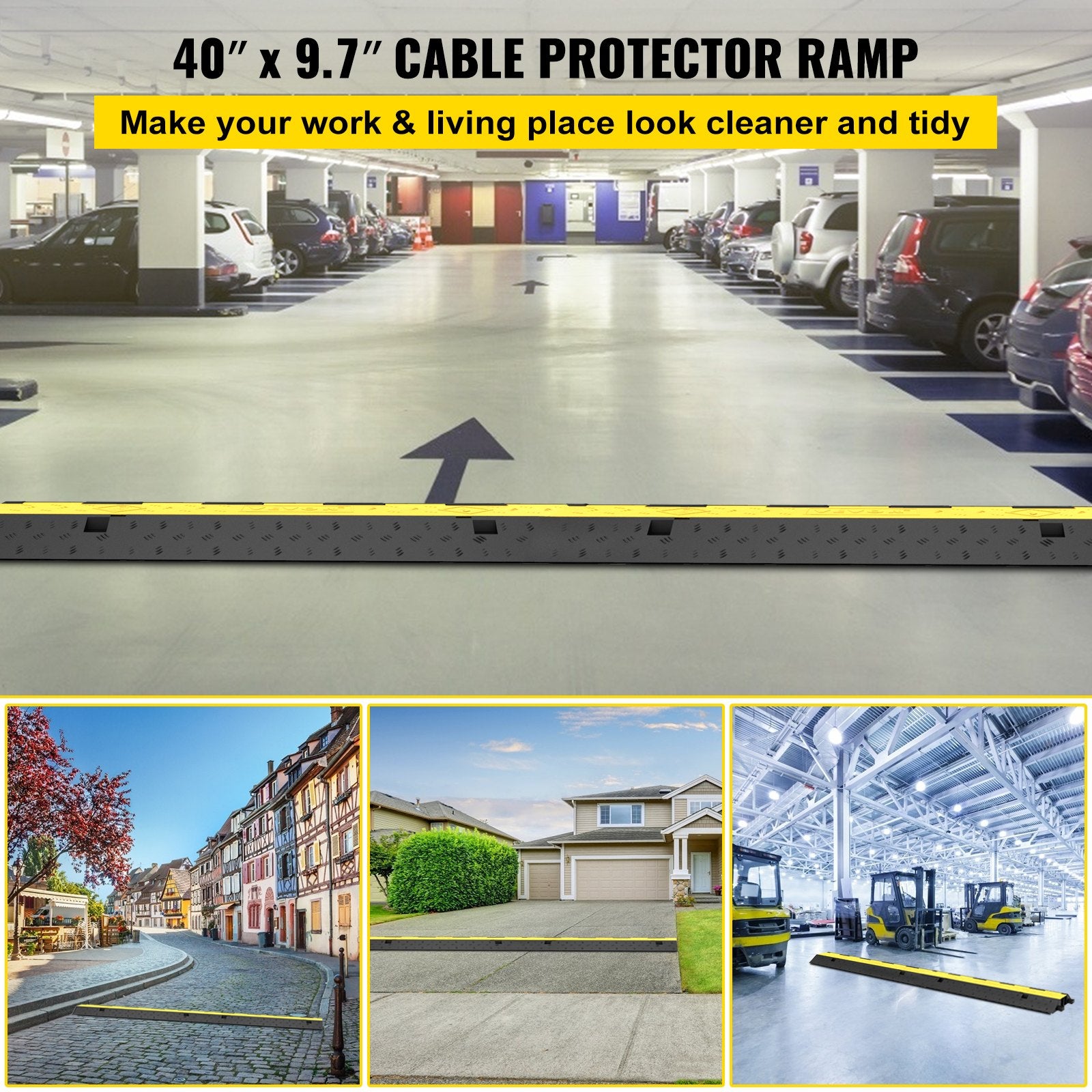 Cable Protector Ramp, 5 Packs 2 Channels Speed Bump Hump, Rubber Modular Speed Bump Rated 11000 LBS Load V952-DLBHQXSLX5PCSZUIBV0