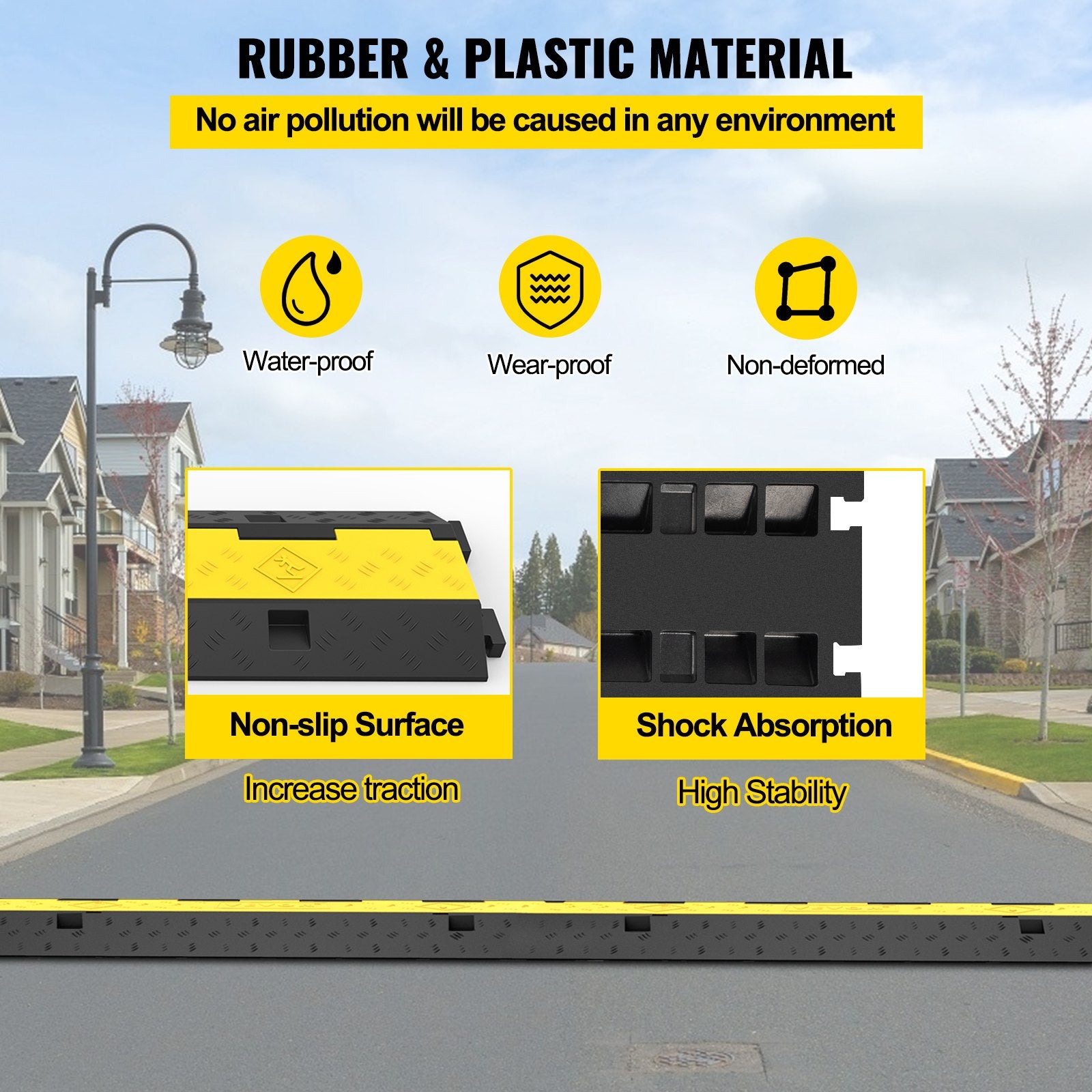 Cable Protector Ramp, 5 Packs 2 Channels Speed Bump Hump, Rubber Modular Speed Bump Rated 11000 LBS Load V952-DLBHQXSLX5PCSZUIBV0