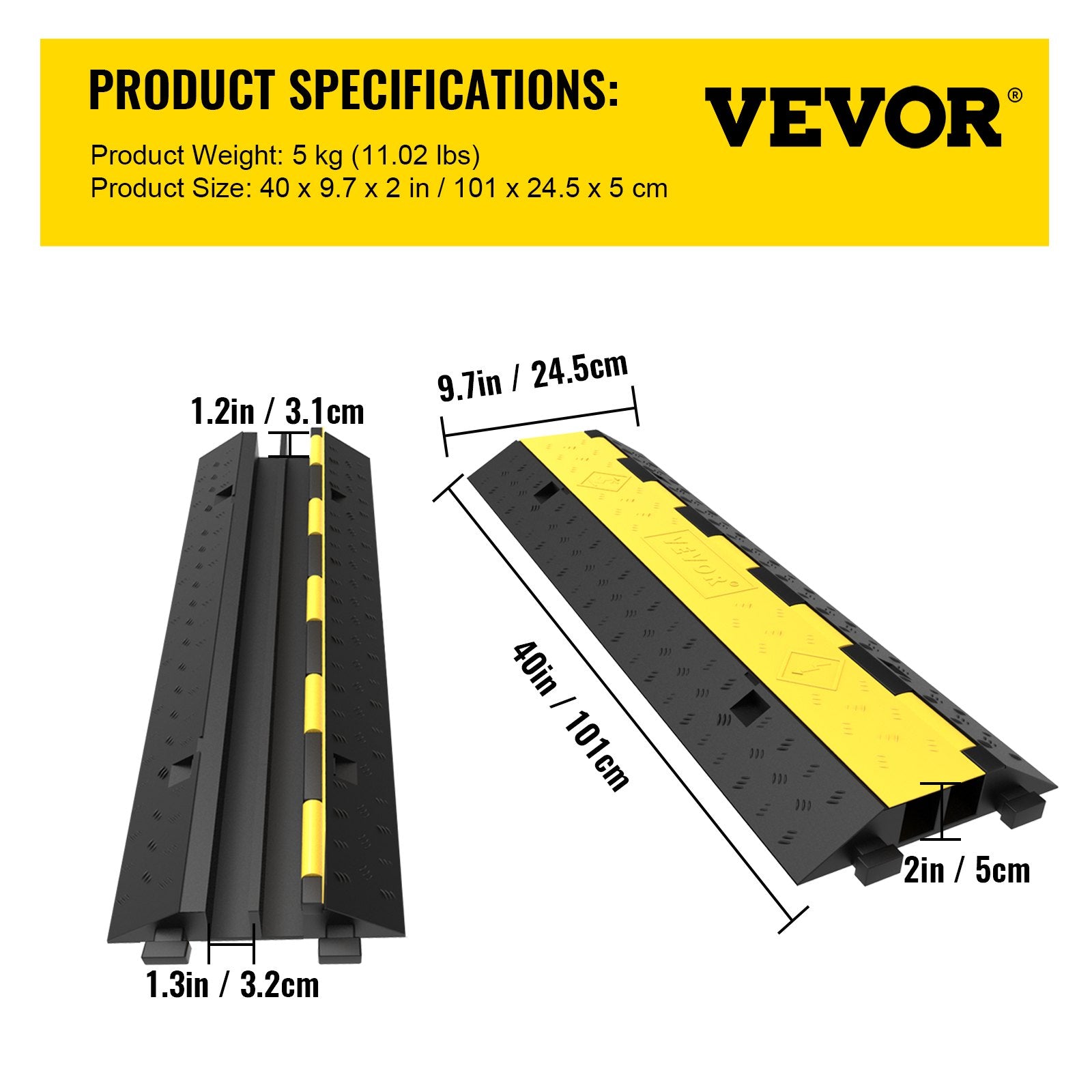 Cable Protector Ramp, 5 Packs 2 Channels Speed Bump Hump, Rubber Modular Speed Bump Rated 11000 LBS Load V952-DLBHQXSLX5PCSZUIBV0
