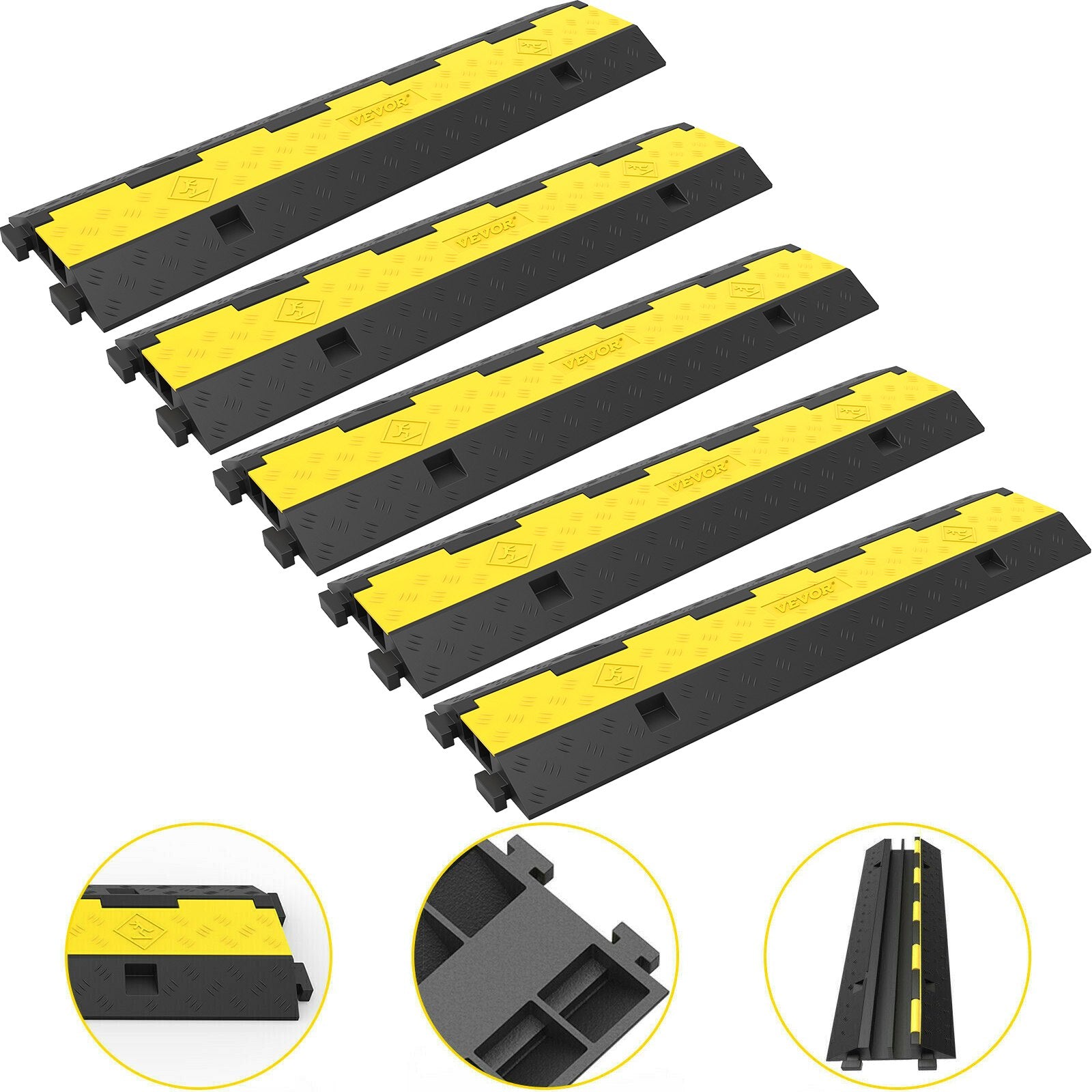 Cable Protector Ramp, 5 Packs 2 Channels Speed Bump Hump, Rubber Modular Speed Bump Rated 11000 LBS Load V952-DLBHQXSLX5PCSZUIBV0