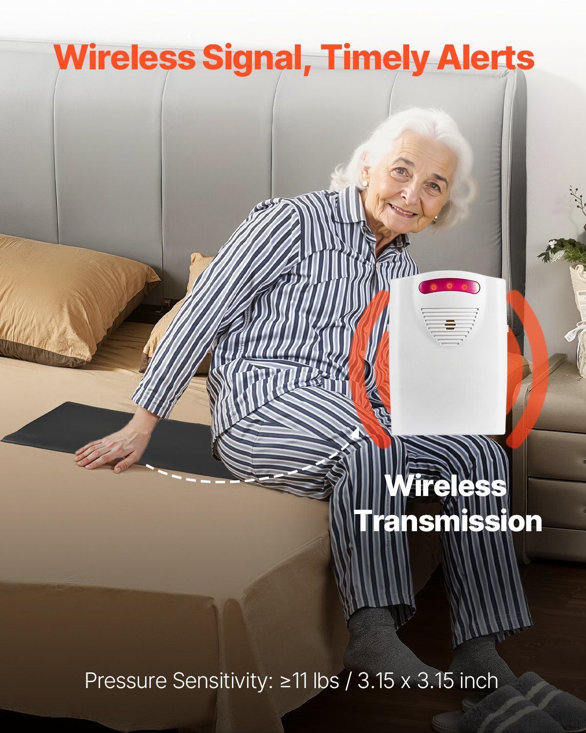 Bed Alarm System for Elderly Adults, 14 x 30-inch Wireless Bed Sensor Pad with Pager, Safety Bed Alarms and V952-DLFSDYLGYCDY6JVU2V9
