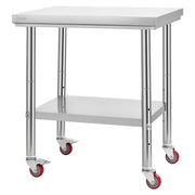 Stainless Steel Table, 60 x 76 cm Food Prep Worktable with Wheels, Kitchen Prep Table with Adjustable V952-DLGZT2CWDB248JRDY001V0