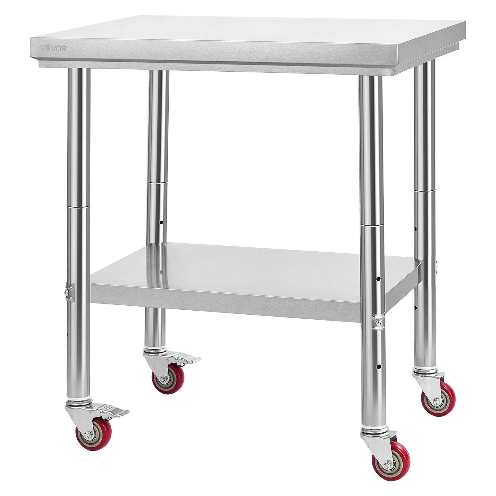 Stainless Steel Table, 60 x 76 cm Food Prep Worktable with Wheels, Kitchen Prep Table with Adjustable V952-DLGZT2CWDB248JRDY001V0