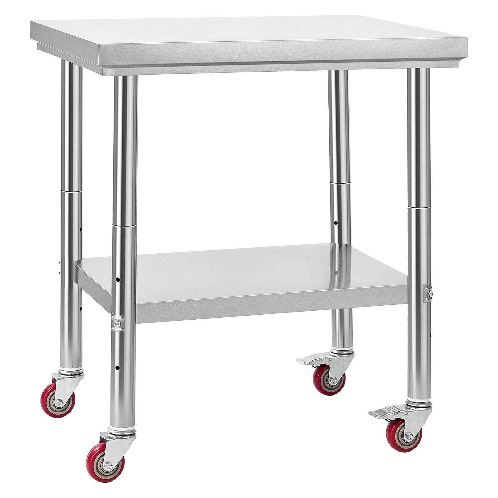 Stainless Steel Table, 60 x 76 cm Food Prep Worktable with Wheels, Kitchen Prep Table with Adjustable V952-DLGZT2CWDB248JRDY001V0