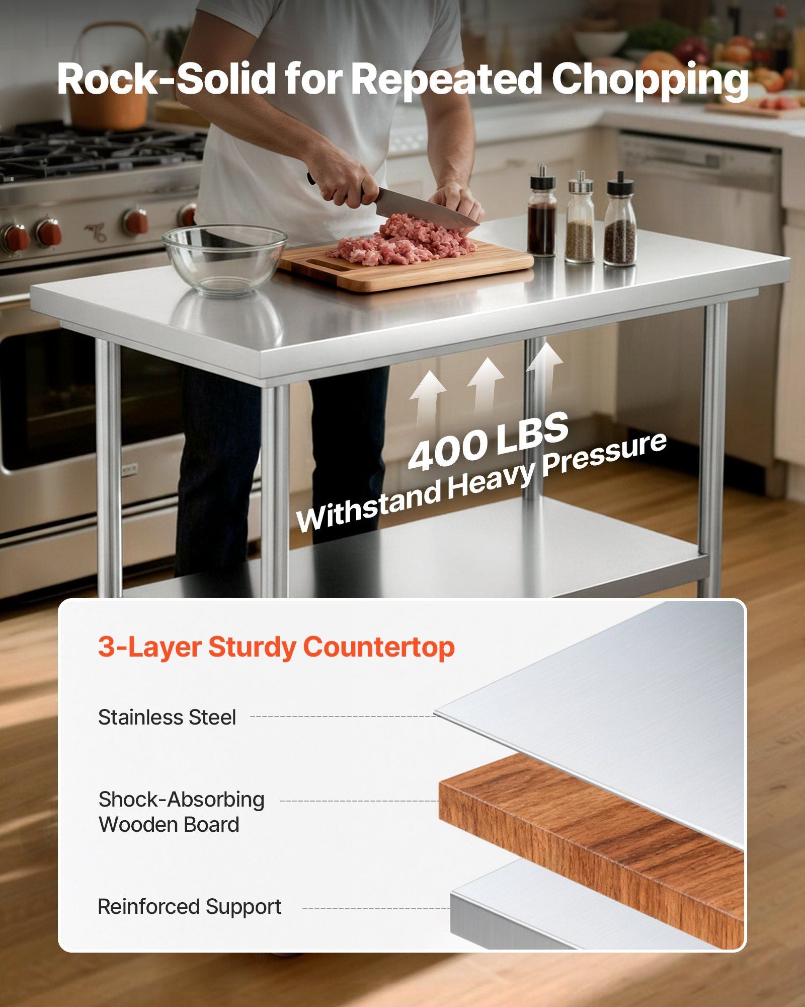 Stainless Steel Table, 60 x 90 cm Food Prep Worktable with Wheels, Kitchen Prep Table with Adjustable V952-DLGZT2CWDB24ABSMO001V0