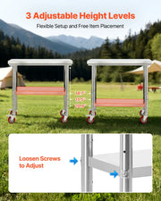 Stainless Steel Table, 60 x 90 cm Food Prep Worktable with Wheels, Kitchen Prep Table with Adjustable V952-DLGZT2CWDB24ABSMO001V0