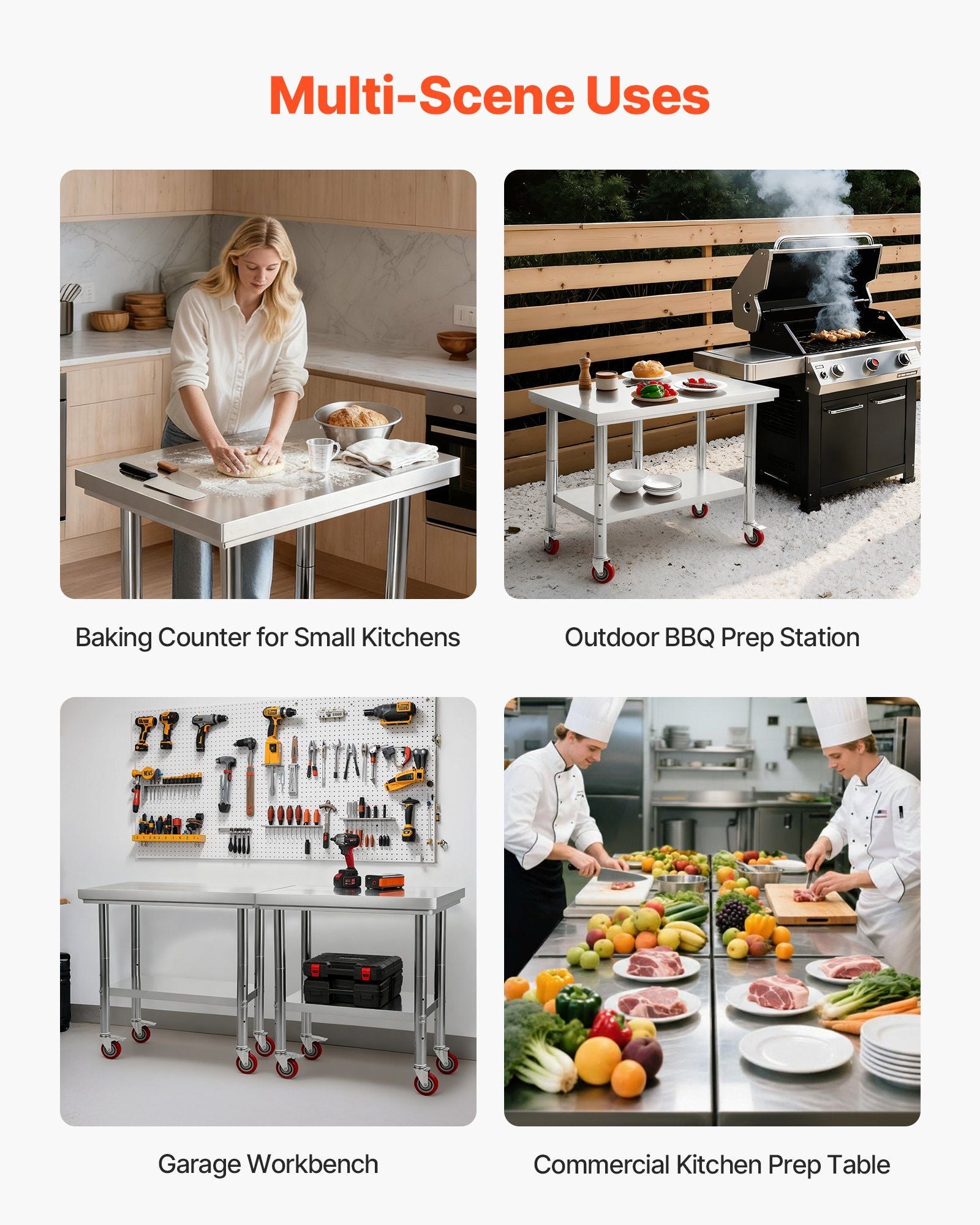 Stainless Steel Table, 60 x 90 cm Food Prep Worktable with Wheels, Kitchen Prep Table with Adjustable V952-DLGZT2CWDB24ABSMO001V0
