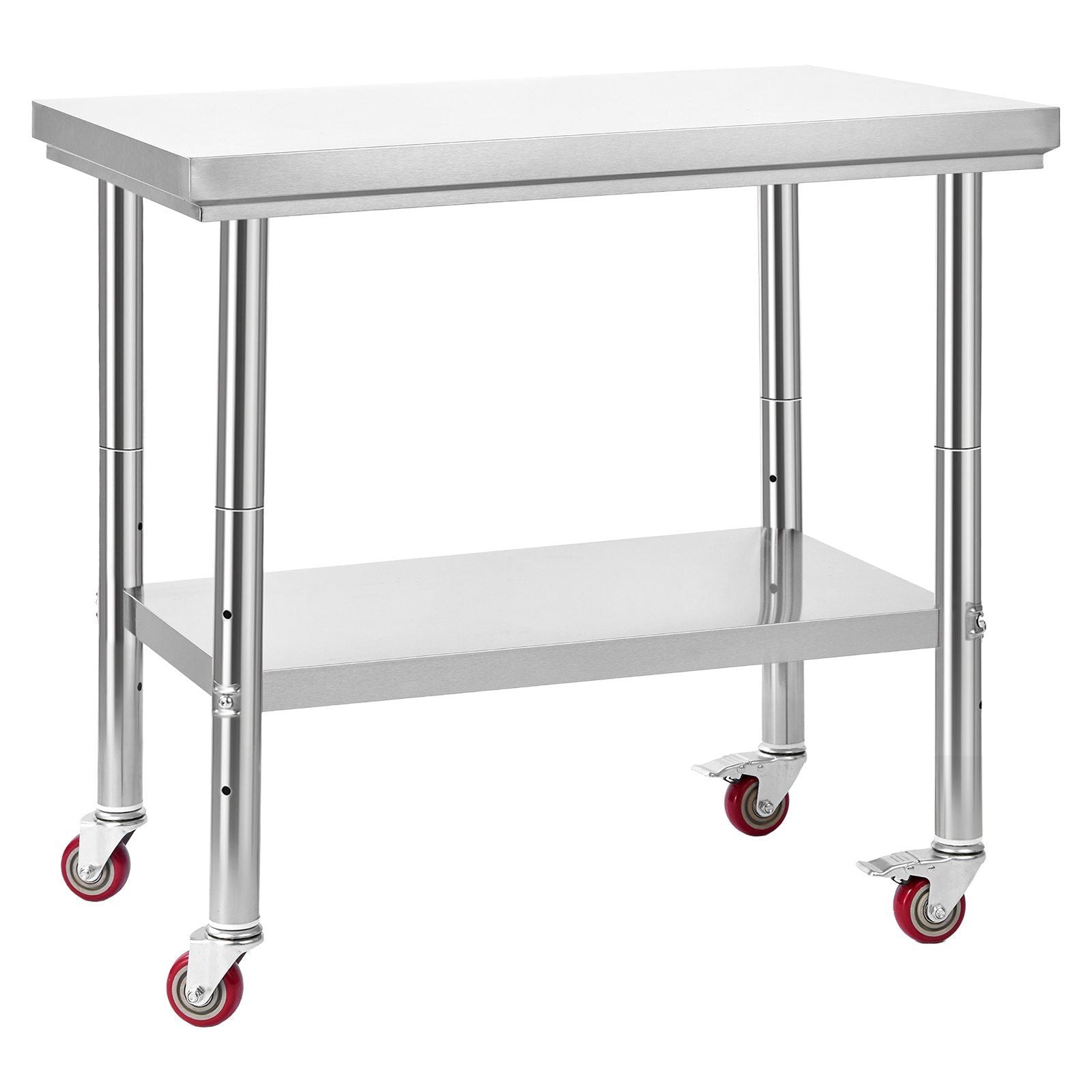 Stainless Steel Table, 60 x 90 cm Food Prep Worktable with Wheels, Kitchen Prep Table with Adjustable V952-DLGZT2CWDB24ABSMO001V0