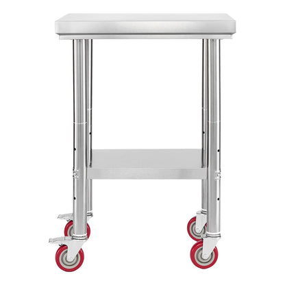 Stainless Steel Table, 61 x 45 cm Food Prep Worktable with Wheels, Kitchen Prep Table with Adjustable V952-DLGZT2CWDB24K995G001V0