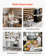 Stainless Steel Table, 61 x 45 cm Food Prep Worktable with Wheels, Kitchen Prep Table with Adjustable V952-DLGZT2CWDB24K995G001V0