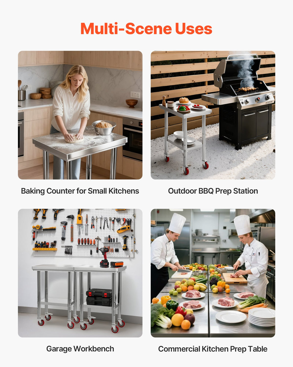 Stainless Steel Table, 61 x 45 cm Food Prep Worktable with Wheels, Kitchen Prep Table with Adjustable V952-DLGZT2CWDB24K995G001V0