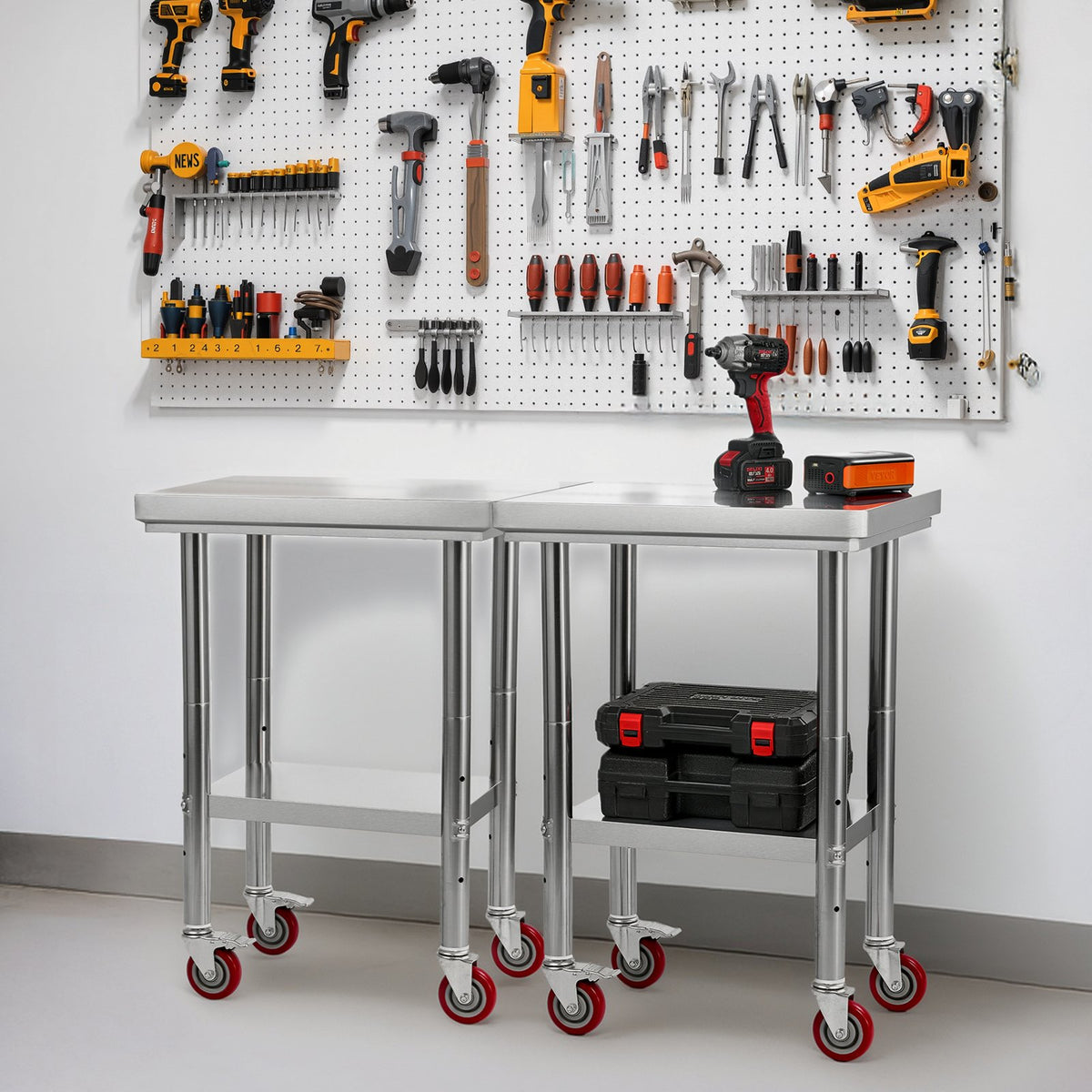 Stainless Steel Table, 61 x 45 cm Food Prep Worktable with Wheels, Kitchen Prep Table with Adjustable V952-DLGZT2CWDB24K995G001V0