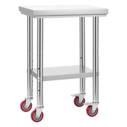 Stainless Steel Table, 61 x 45 cm Food Prep Worktable with Wheels, Kitchen Prep Table with Adjustable V952-DLGZT2CWDB24K995G001V0