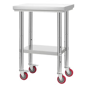Stainless Steel Table, 61 x 45 cm Food Prep Worktable with Wheels, Kitchen Prep Table with Adjustable V952-DLGZT2CWDB24K995G001V0