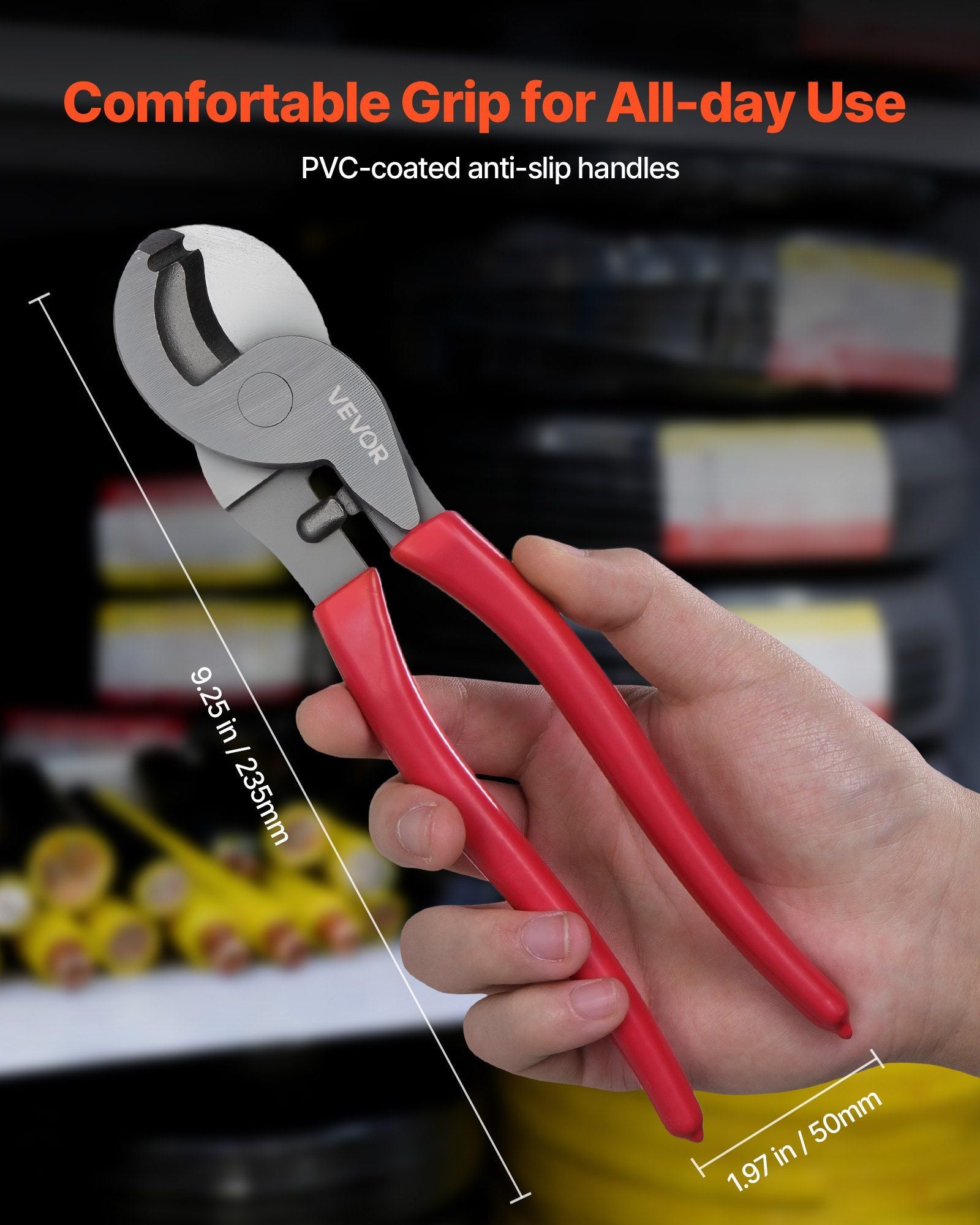 High Leverage Cable Cutter, 235 mm Compact, Forged Blades and PVC-Coated Handles, Heavy Duty Cable Cutting V952-DLJD10INCHGGFDA2D001V0