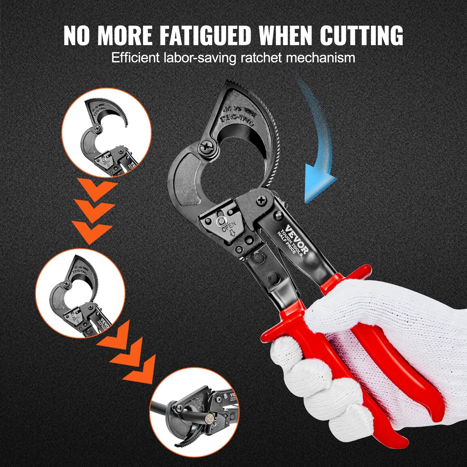 Ratcheting Cable Cutter, 250mm Ratchet Wire and Cable Cutter, Cut up to 240 mm2, with Comfortable Grip V952-DLJD10YCZD24ULIE9V0